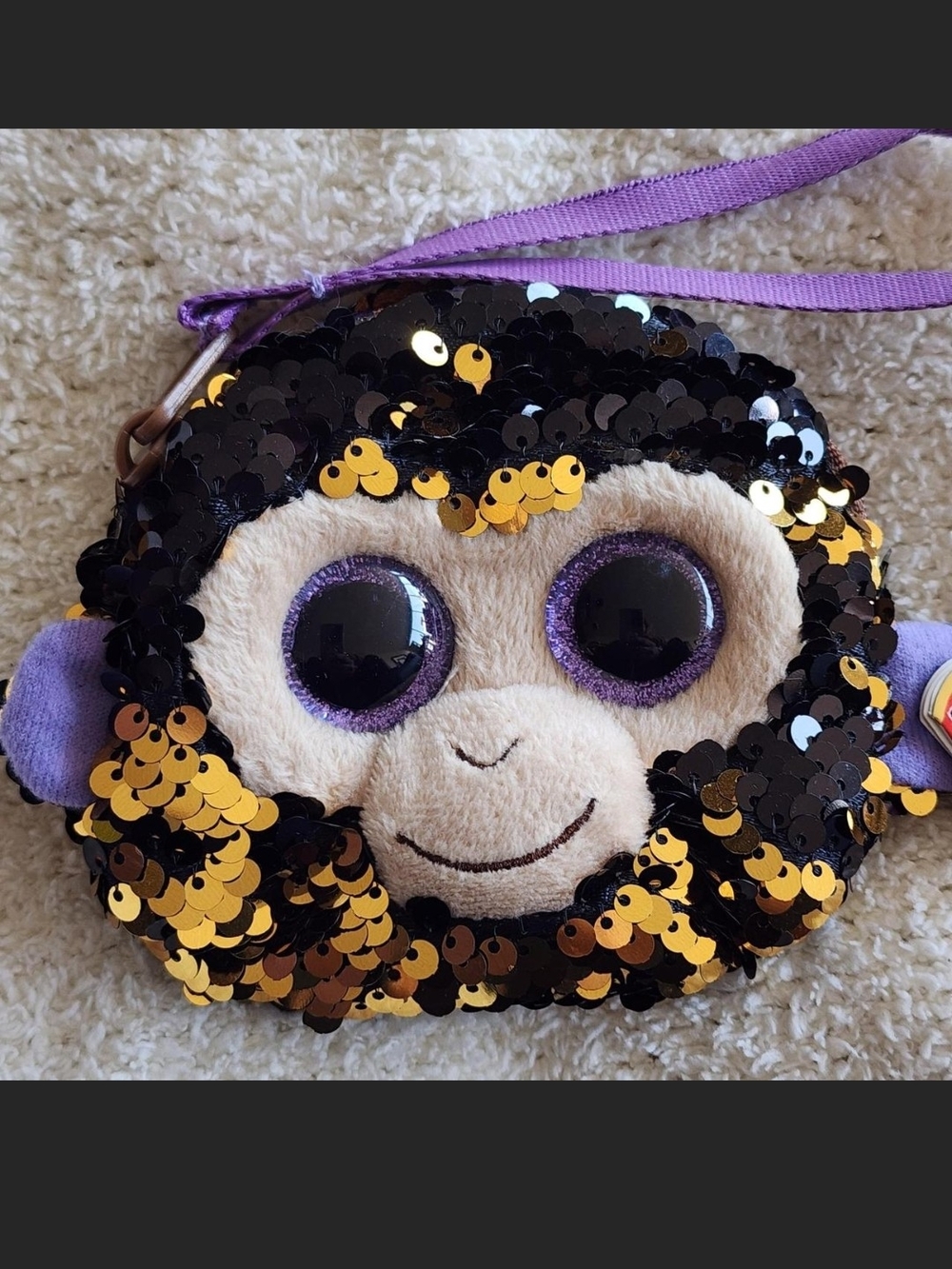 TY Beanie Boo Sequin Monkey Wristlet Plush Coin Purse Y2K Glitter Bag Charm